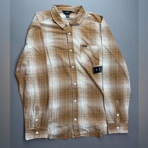 RVCA CRUZ LS BUTTON UP FLANNEL SHIRT COPPER SHADOW PLAID